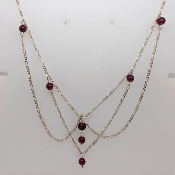 Sterling Silver Chandelier Necklace w/ Garnet Stones - Picture 1 of 5